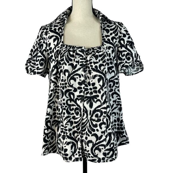 Lane Bryant SZ 14/16 Button-Up Top Floral Puff Sleeves Collared Square Neck - Picture 1 of 10